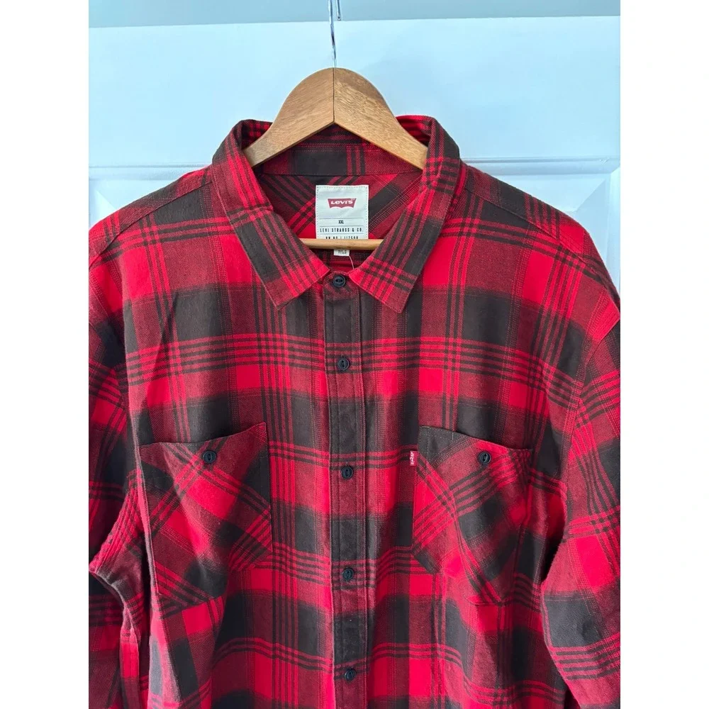 Levi's Plaid Button Down Shirt Mens XXL Red Brown Cotton Flannel NWT